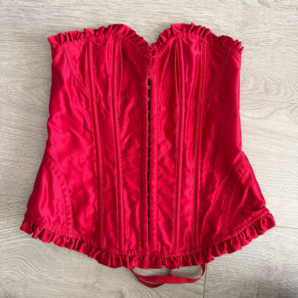 Victoria’s Secret Red Satin Lace Up Corset Bustier Top Size S/P
